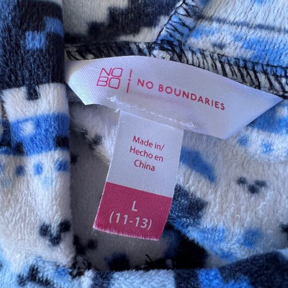 No Boundaries Womens Fleece Hoodie Hooded Sweatshirt Winter Theme Blue Large - Picture 7 of 9